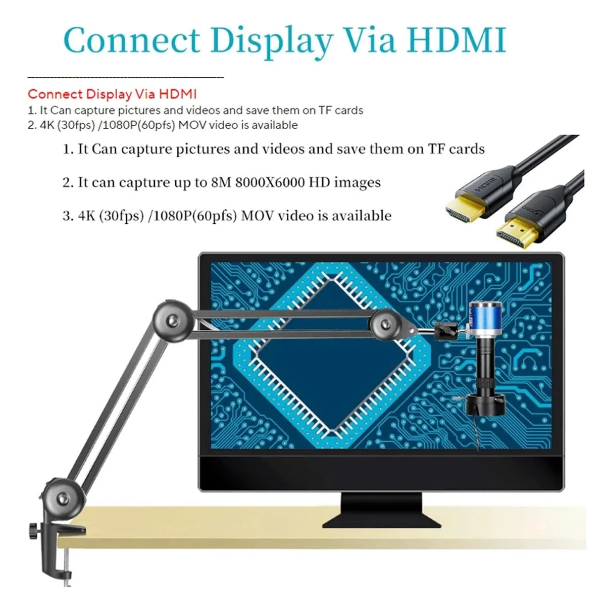 4K 2K Full HD Digitalmikroskop 1080P 60FPS USB VGA Mikroskopkamera 150X Industriemikroskop Aktualisierter Ständer