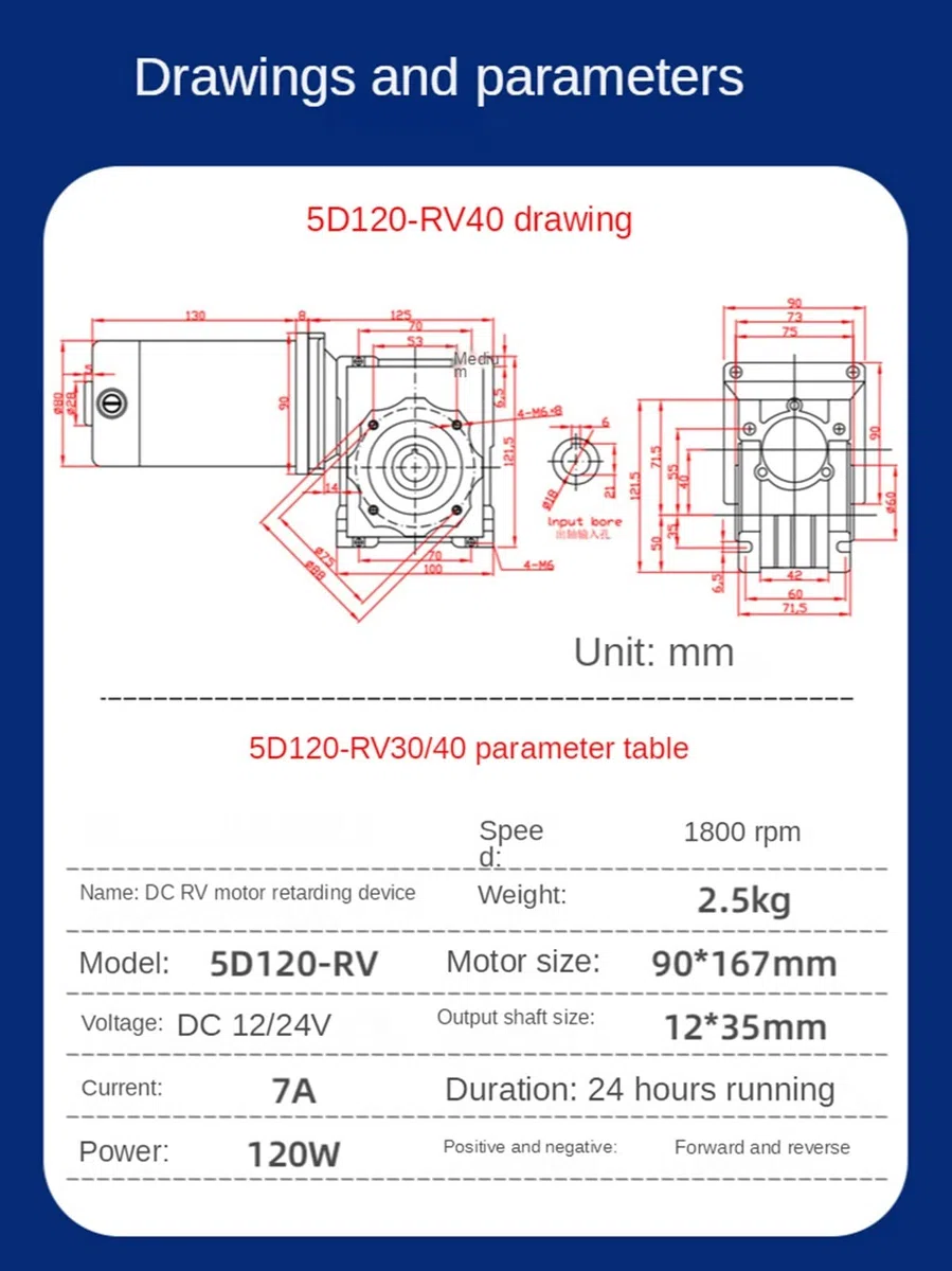 Schrittmotor, 120W 12V 24V. DC Wurm-Gang-Reduziermotor RV30 Getriebemotor Selbstgetriebe Einzel-Lock-Wellenrotation Cw ccw(70rpm,12V)