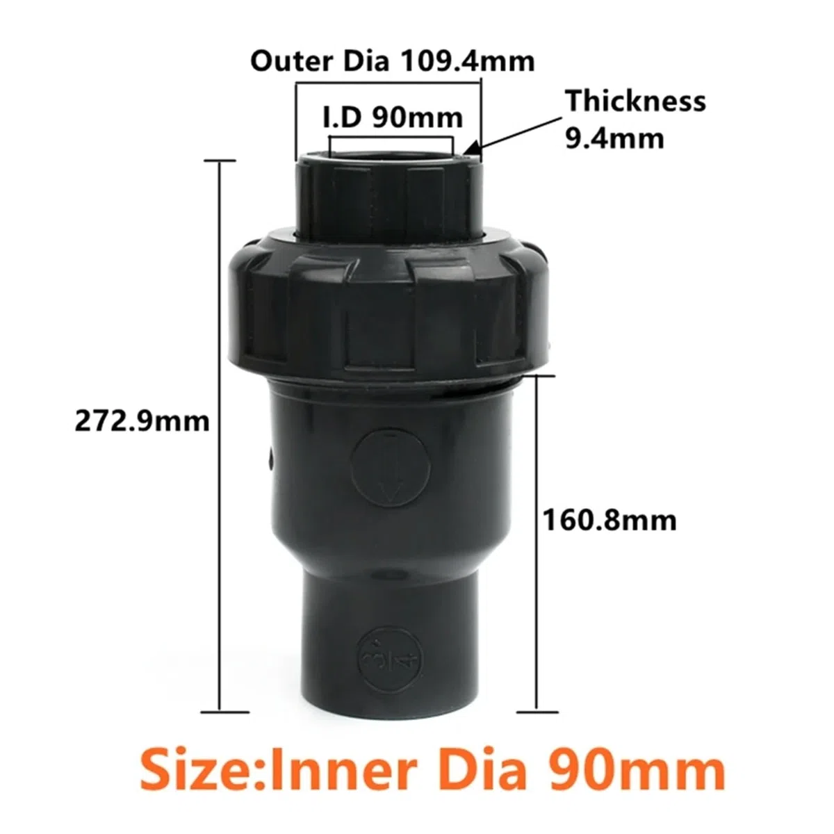 UPVC Single Union Rückschlagventil 20–110 mm – dunkelgrauer Bewässerungsadapter for Aquarium, Gartenbewässerung, 1 Stück(90mm)