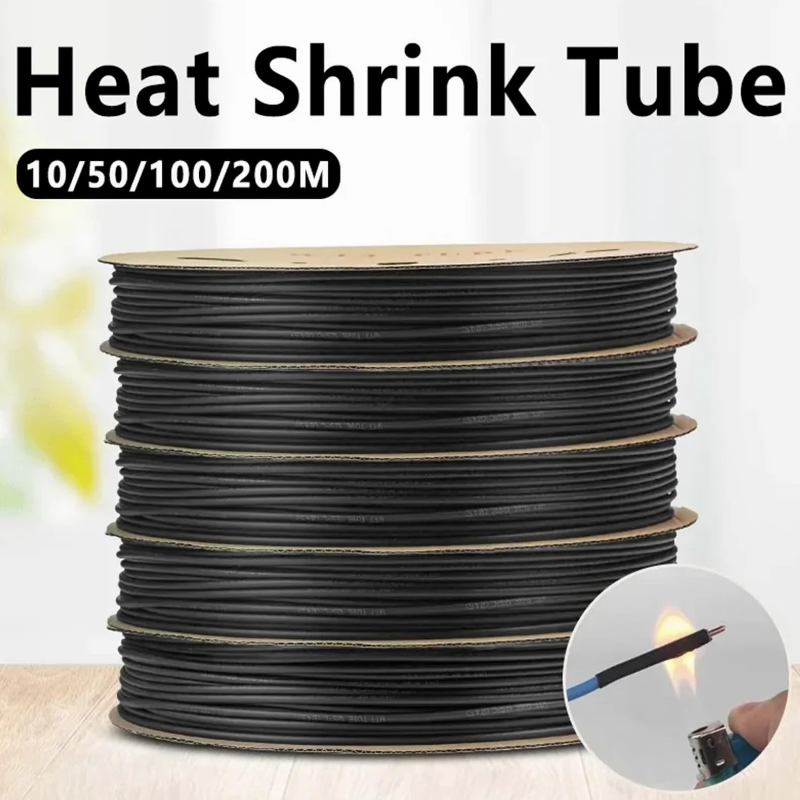 Schrumpfschlauch 100 Meter/10M 3:1 Schrumpfschlauch Schwarz mit Kleber Polyolefin Schrumpfen Verschiedenes Verhältnis Klebstoff Draht Kabel Sleeving Tubing(Black,25.4mm,200m)