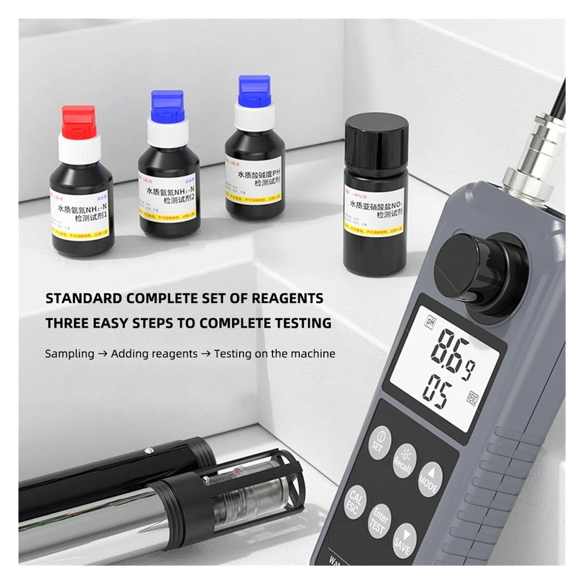 Multiparameter PH/Temp/Ammoniak/Nitrit Gelöst Sauerstoff Meter Wasser Qualität Tester for Aquarium Aquakultur Aquarium Hintergrundbeleuchtetes Display