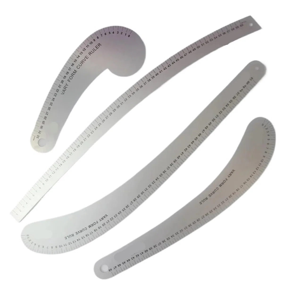 Stahllineal, Metall-Kurvenlineal for Modedesign, Schnittmustererstellung und metrisches System, 32 cm, 48, 60(4 Pieces a Set)