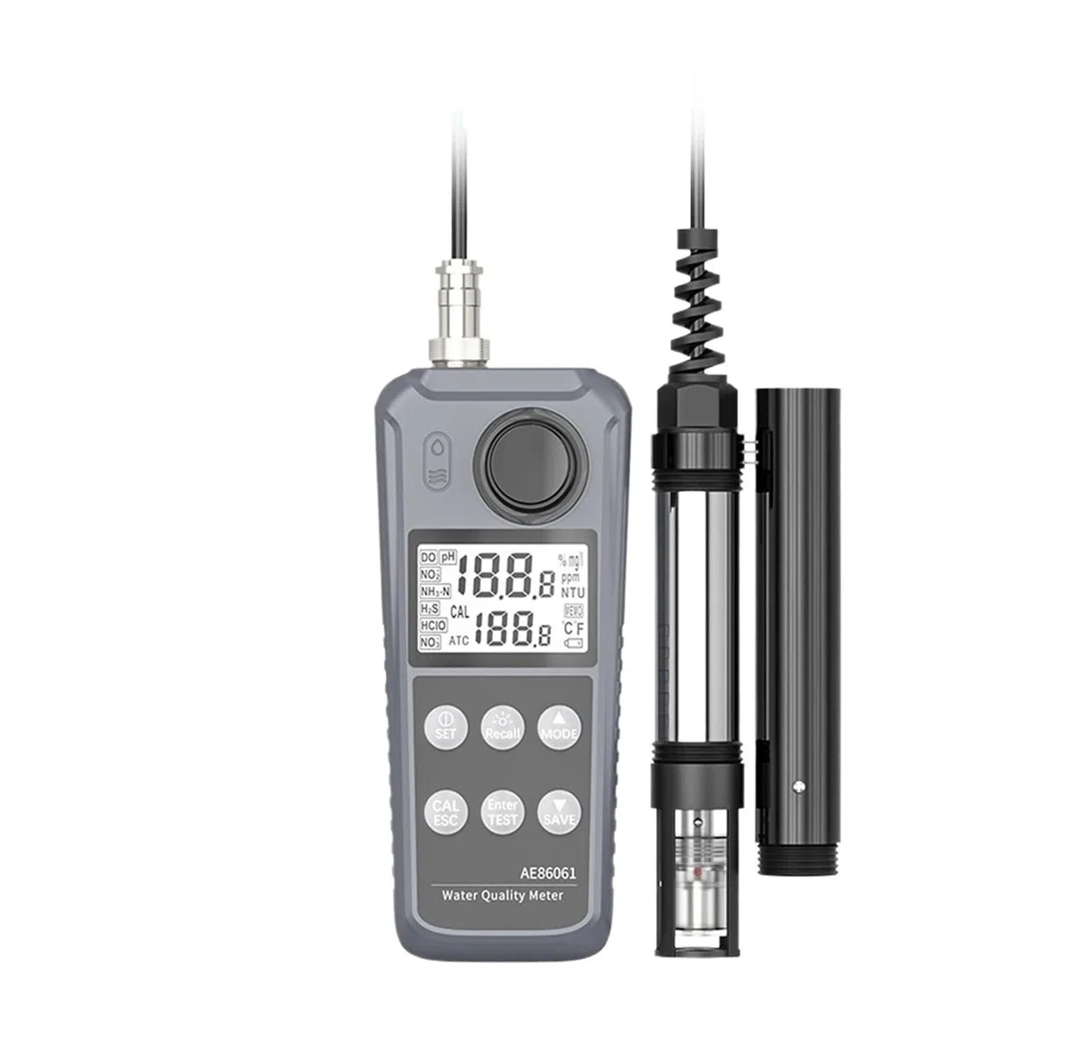 Multiparameter PH/Temp/Ammoniak/Nitrit Gelöst Sauerstoff Meter Wasser Qualität Tester for Aquarium Aquakultur Aquarium Hintergrundbeleuchtetes Display