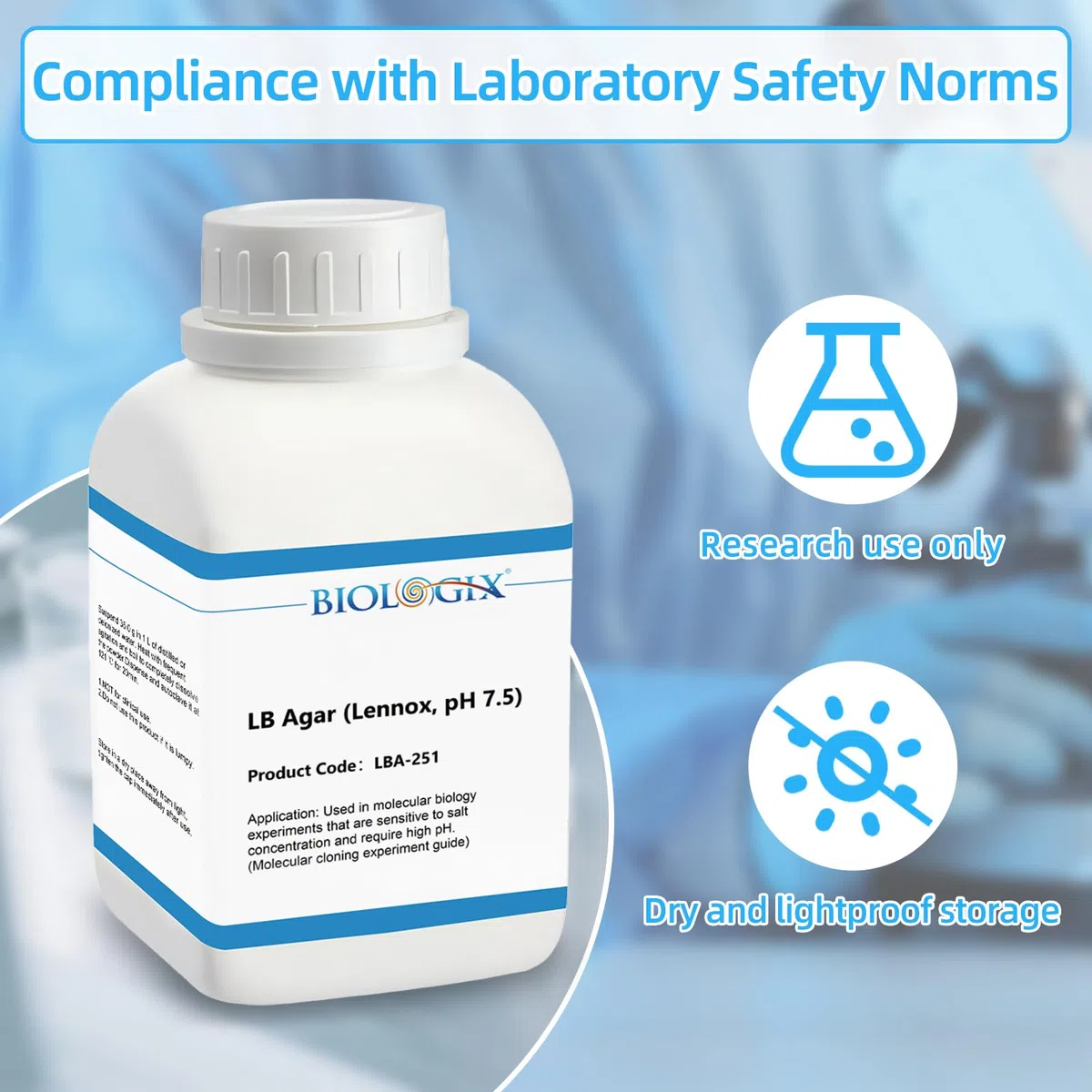 10 Stück LB Agar Medium Pulver, 250g/Flasche, Laborgrad mit Trypton, Hefe Paste, Natriumchlorid & Agar, Luria Brühe Agar Medien für Laborbakterienkultur (LB Agar 250g (Salzarm))