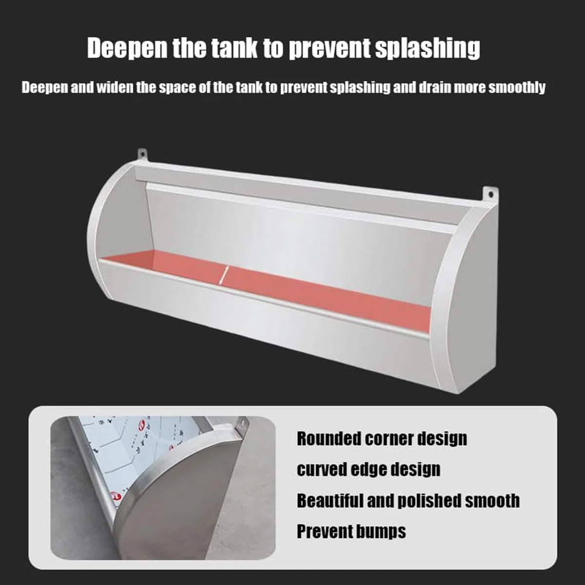 Urinal für Herren, Wandmontage, Edelstahl, 100 cm, mit Ablaufrohr, platzsparendes Urinal für Schulen, Krankenhäuser, Bars und Orte