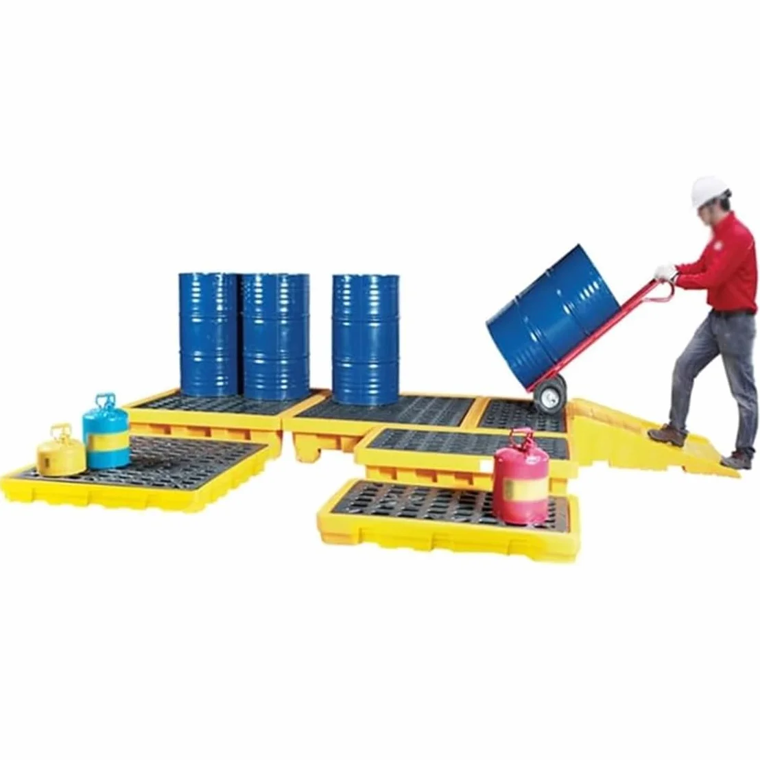 Auffangplattform mit Gitterrost, modulare Plattformpaletten-Auffangwanne, Polyethylen-Auffangpalette mit Abfluss und Gabelstaplertaschen,120x60x17cm