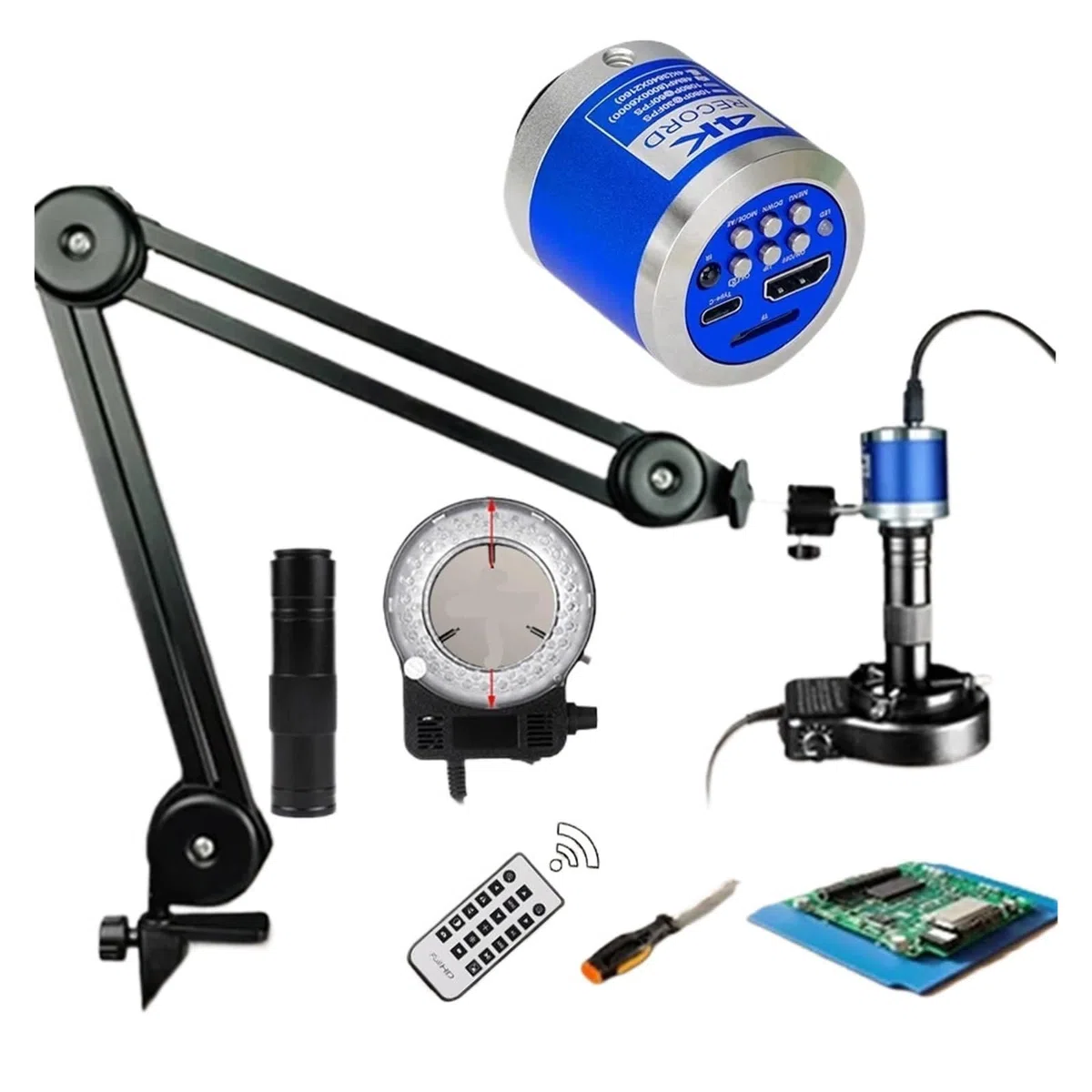 4K 2K Full HD Digitalmikroskop 1080P 60FPS USB VGA Mikroskopkamera 150X Industriemikroskop Aktualisierter Ständer