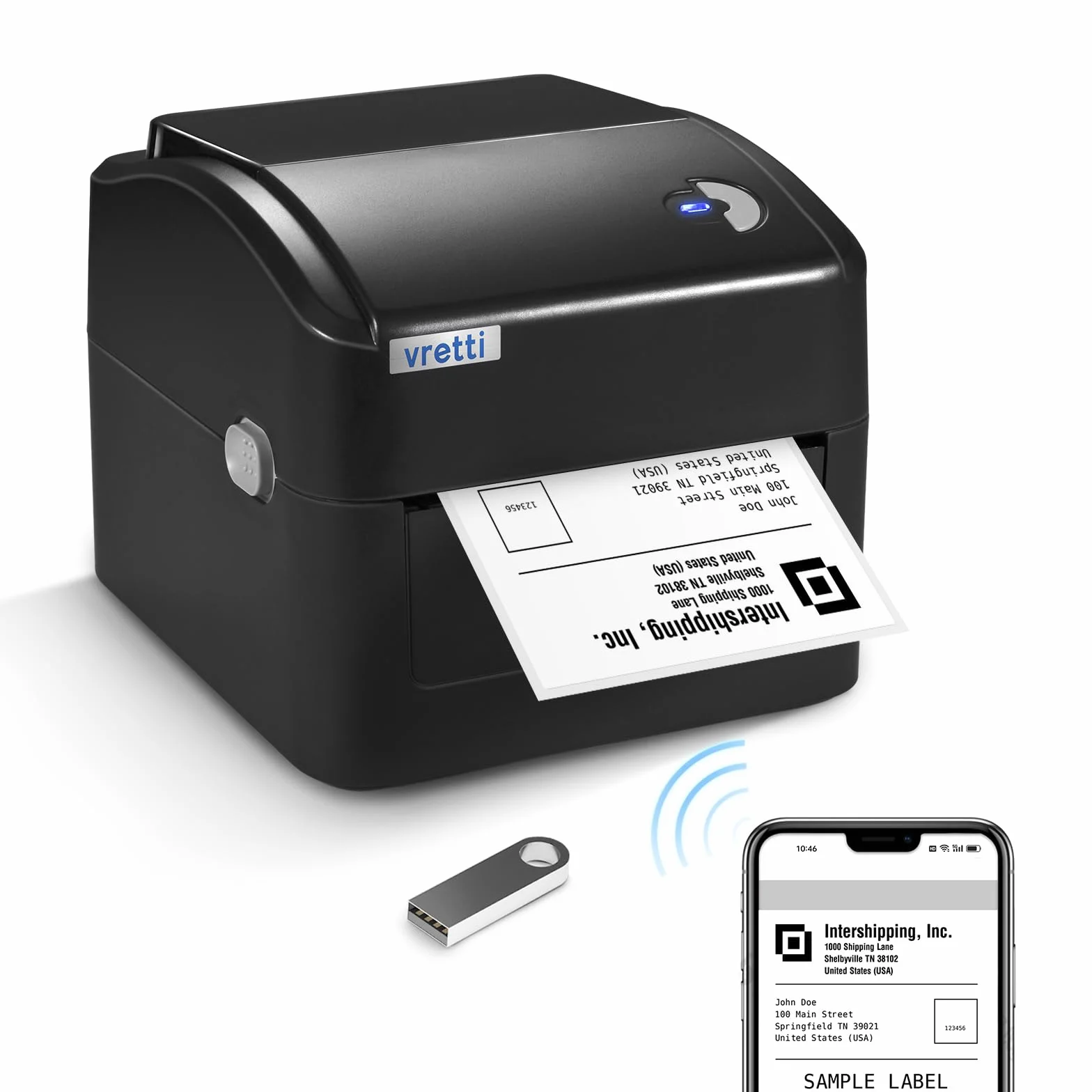 vretti Thermischer Drucker, Versandetikettendrucker, Thermal Etikettendrucker 4x6 für Versandetikett, Versandetikett, kompatibel mit Windows, Mac OS und Linux Systemen