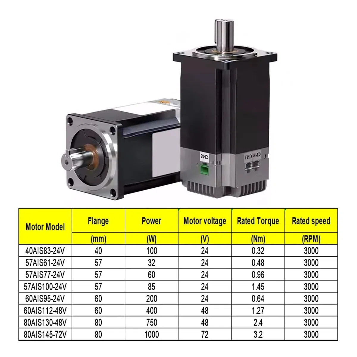 24V 48V 200W 400W 750W DC Servo Electronic Starter Low Voltage Servo Electronic Starter 40mm 57mm 60mm 80mm Flange 17Bit Encoder Pulse Input RS485 3000rpm(80mm Flange 1KW 72V)